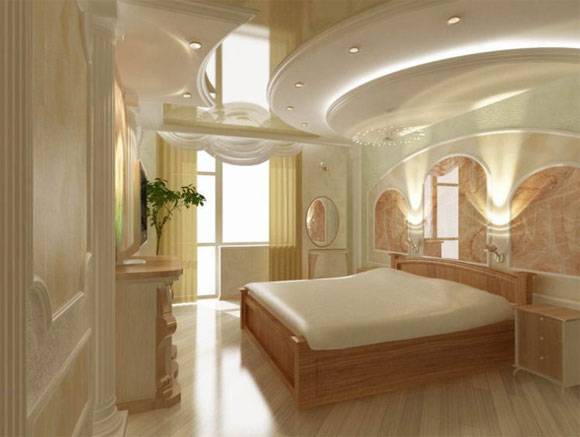 Дизайн потолков в спальне: интересные идеи - фото