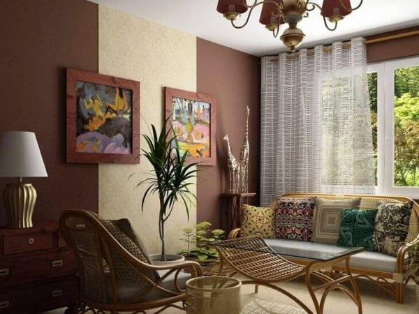 Комбинирование обоев в гостиной в зависимости от стиля и размеров комнаты с фото